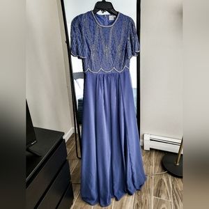 ASOS Silver-Embellished Detail Formal Long Dress, Butterfly Sleeves, Size US 4